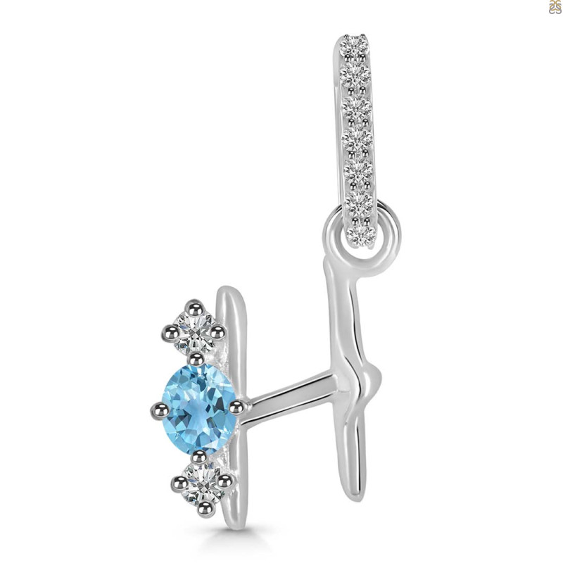 Blue Topaz & White Topaz Alphabet H Pendant BTZ-RDA-86.