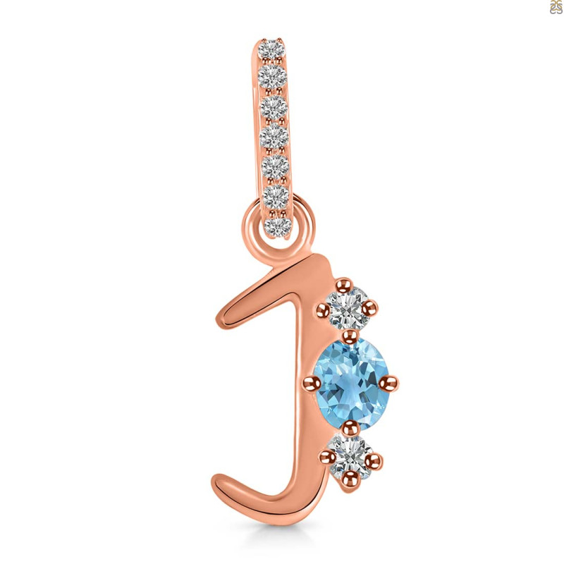 Blue Topaz & White Topaz Alphabet J Pendant BTZ-RDA-88.