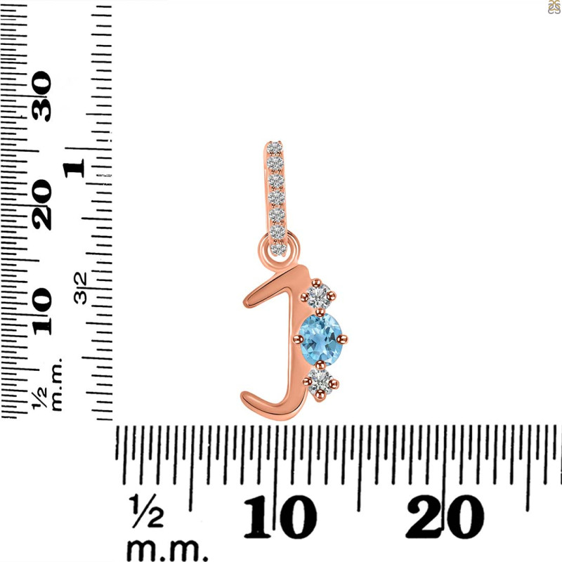 Blue Topaz & White Topaz Alphabet J Pendant BTZ-RDA-88.