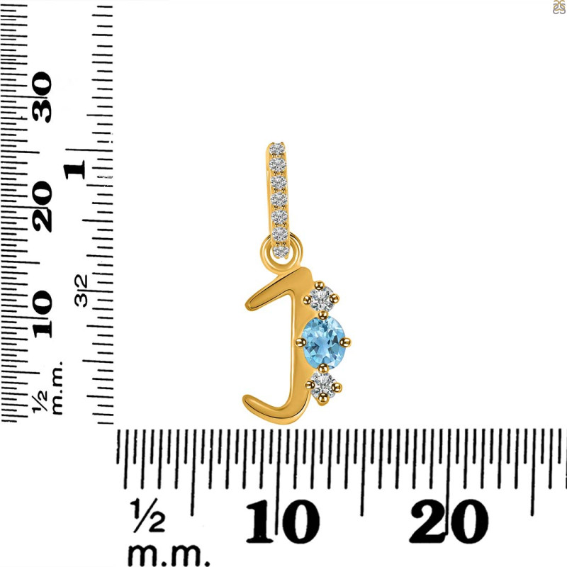 Blue Topaz & White Topaz Alphabet J Pendant BTZ-RDA-88.
