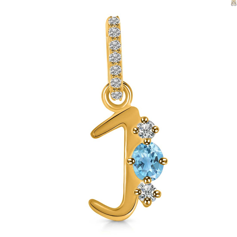 Blue Topaz & White Topaz Alphabet J Pendant BTZ-RDA-88.