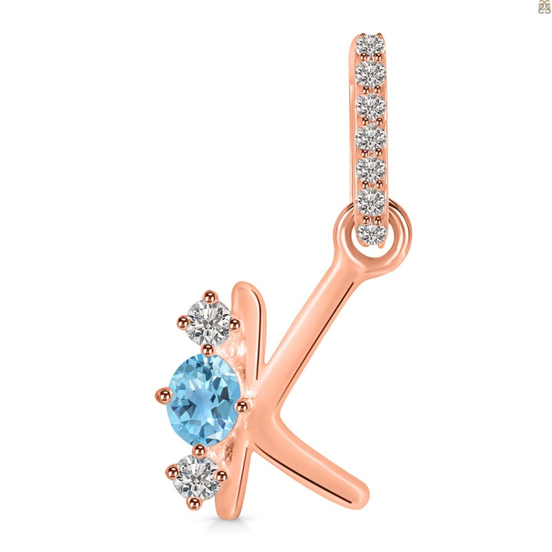 Blue Topaz & White Topaz Alphabet K Pendant BTZ-RDA-89.