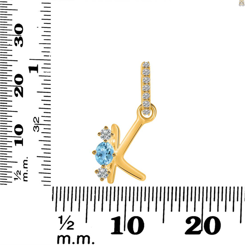 Blue Topaz & White Topaz Alphabet K Pendant BTZ-RDA-89.