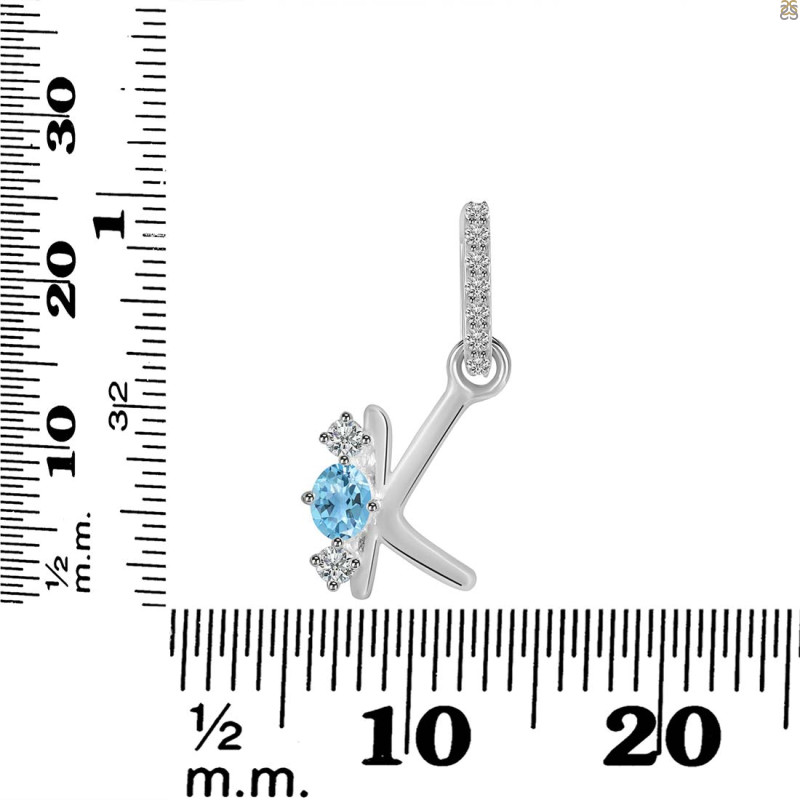 Blue Topaz & White Topaz Alphabet K Pendant BTZ-RDA-89.