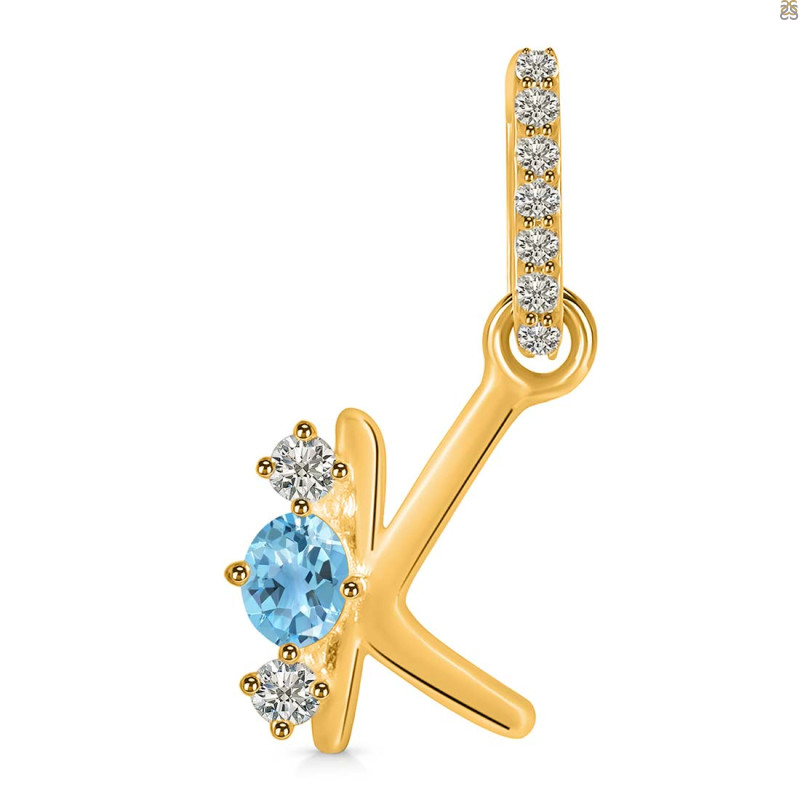 Blue Topaz & White Topaz Alphabet K Pendant BTZ-RDA-89.