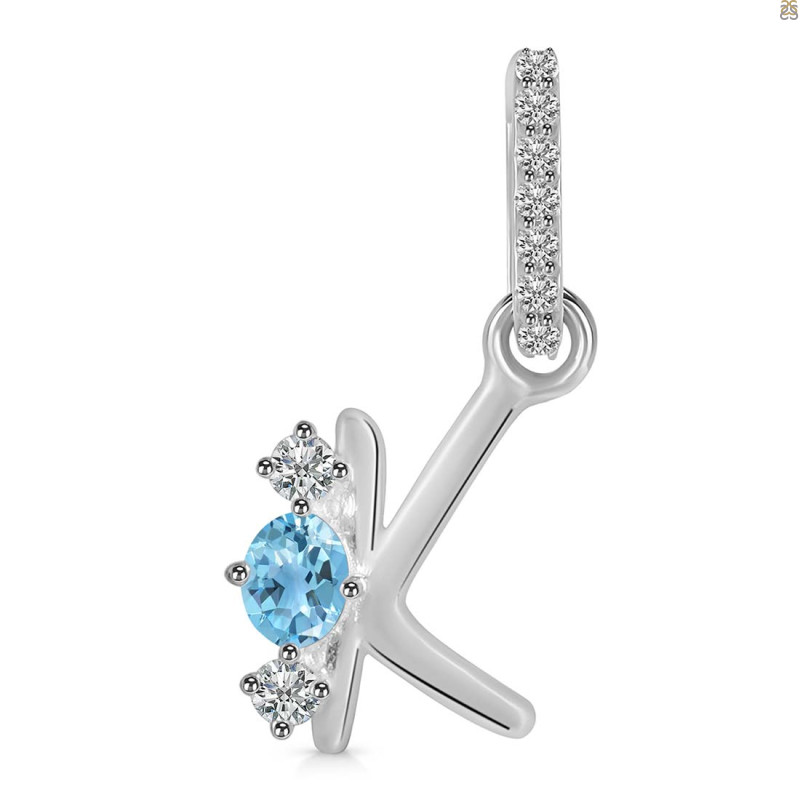 Blue Topaz & White Topaz Alphabet K Pendant BTZ-RDA-89.