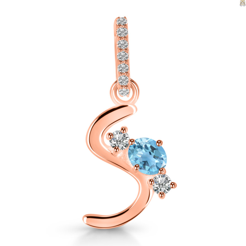 Blue Topaz & White Topaz Alphabet S Pendant BTZ-RDA-97.
