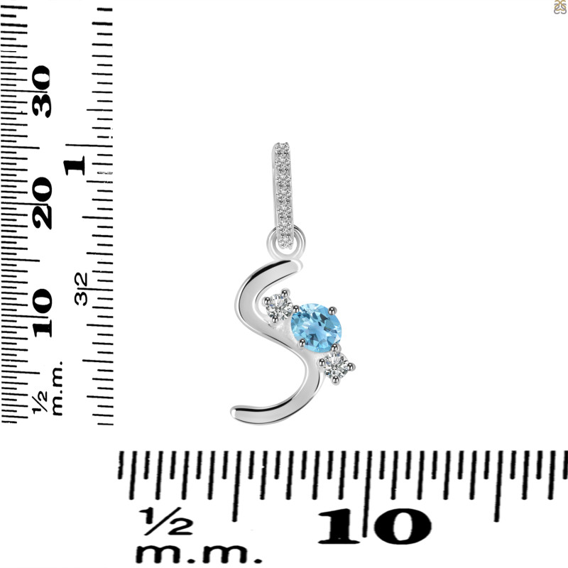 Blue Topaz & White Topaz Alphabet S Pendant BTZ-RDA-97.
