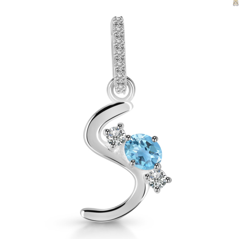 Blue Topaz & White Topaz Alphabet S Pendant BTZ-RDA-97.