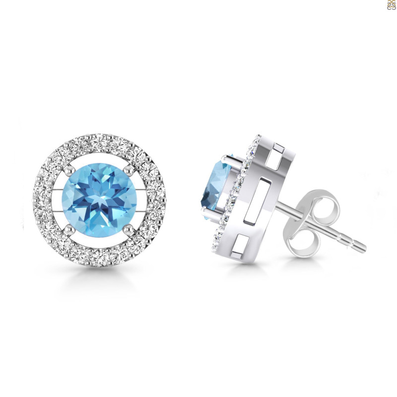 Blue Topaz & White Topaz Stud Earring