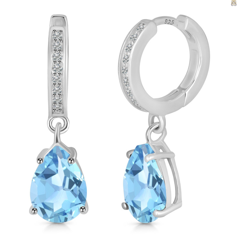 Blue Topaz & White Topaz Hoop Earring