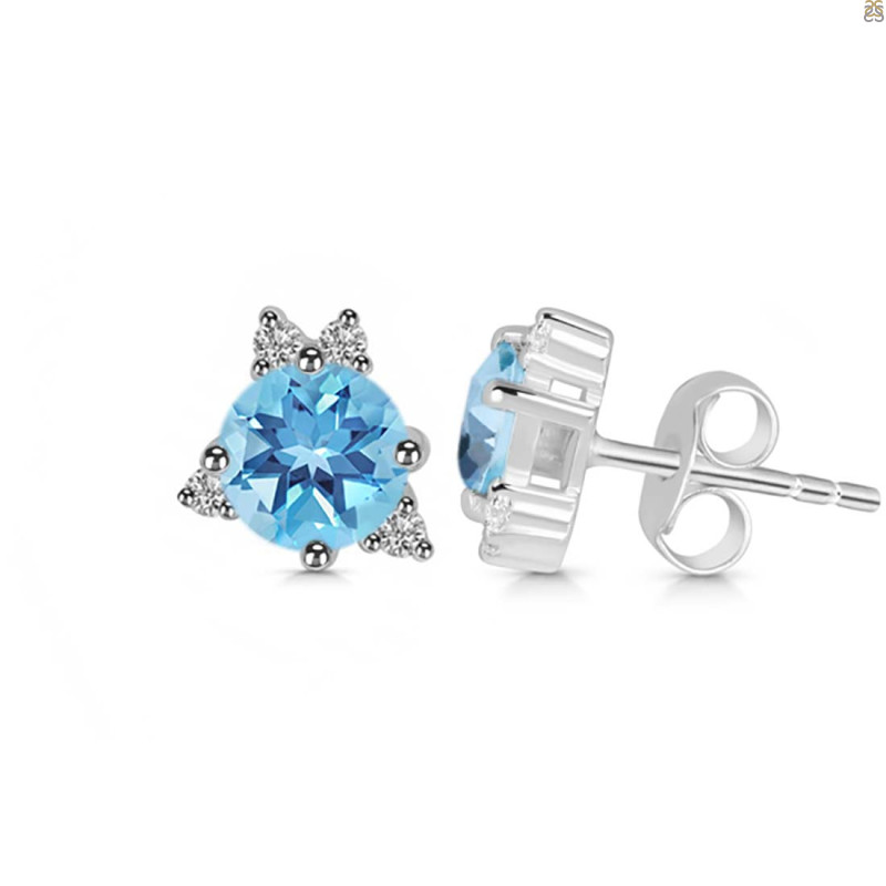 Blue Topaz & White Topaz Stud Earring
