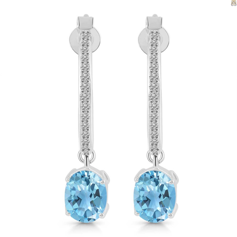 Blue Topaz & White Topaz Hoop Earring