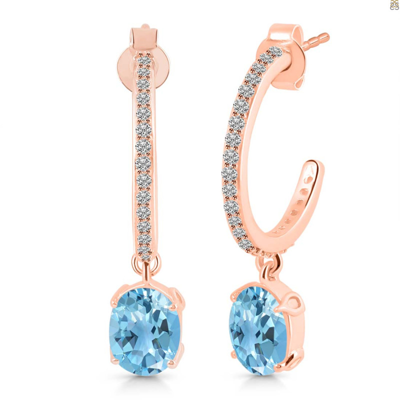 Blue Topaz & White Topaz Hoop Earring BTZ-RDE-1469.