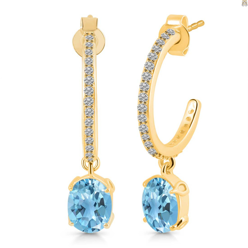 Blue Topaz & White Topaz Hoop Earring BTZ-RDE-1469.