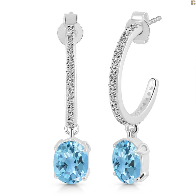 Blue Topaz & White Topaz Hoop Earring BTZ-RDE-1469.
