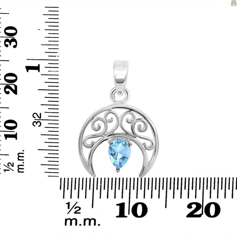 Blue Topaz Crescent Moon Pendant BTZ-RDEP-890.