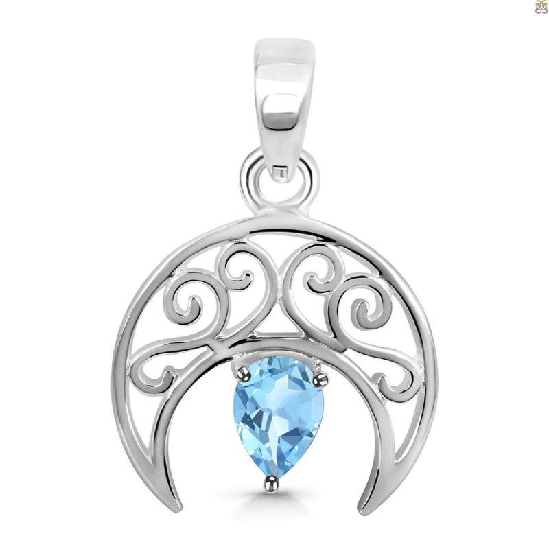 Blue Topaz Crescent Moon Pendant BTZ-RDEP-890.