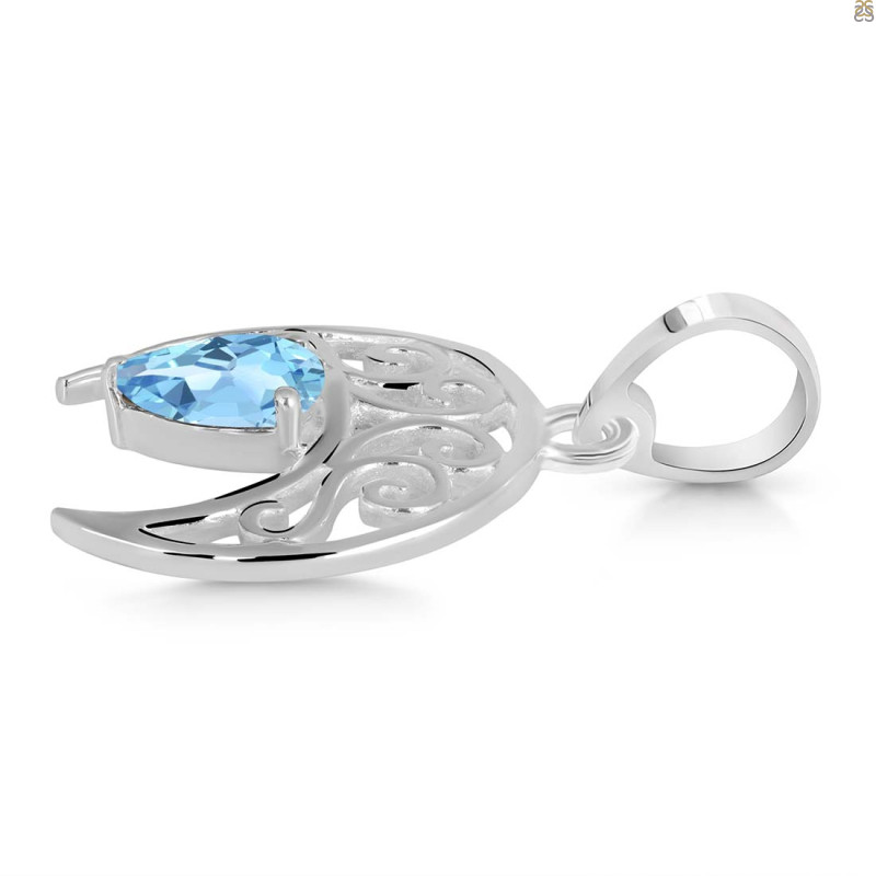 Blue Topaz Crescent Moon Pendant BTZ-RDEP-890.