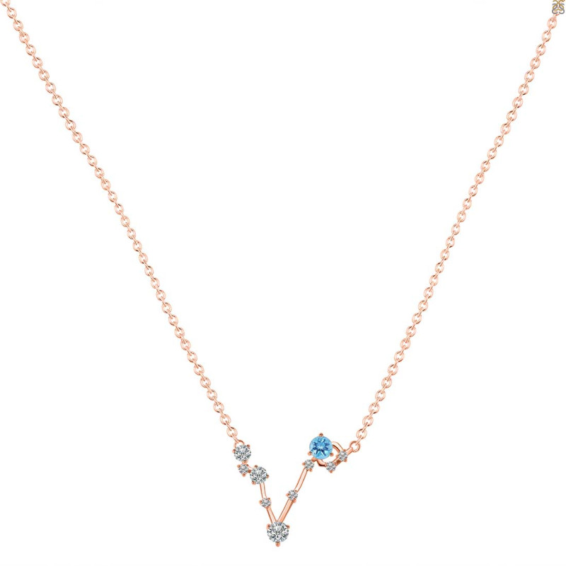 Pisces Zodiac Star Constellation Blue Topaz & White Topaz Necklace BTZ-RDN-387.