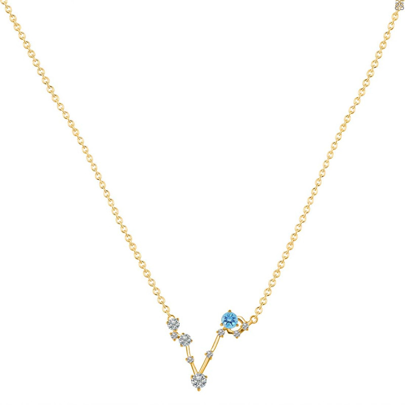 Pisces Zodiac Star Constellation Blue Topaz & White Topaz Necklace BTZ-RDN-387.