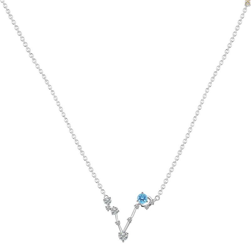 Pisces Zodiac Star Constellation Blue Topaz & White Topaz Necklace BTZ-RDN-387.