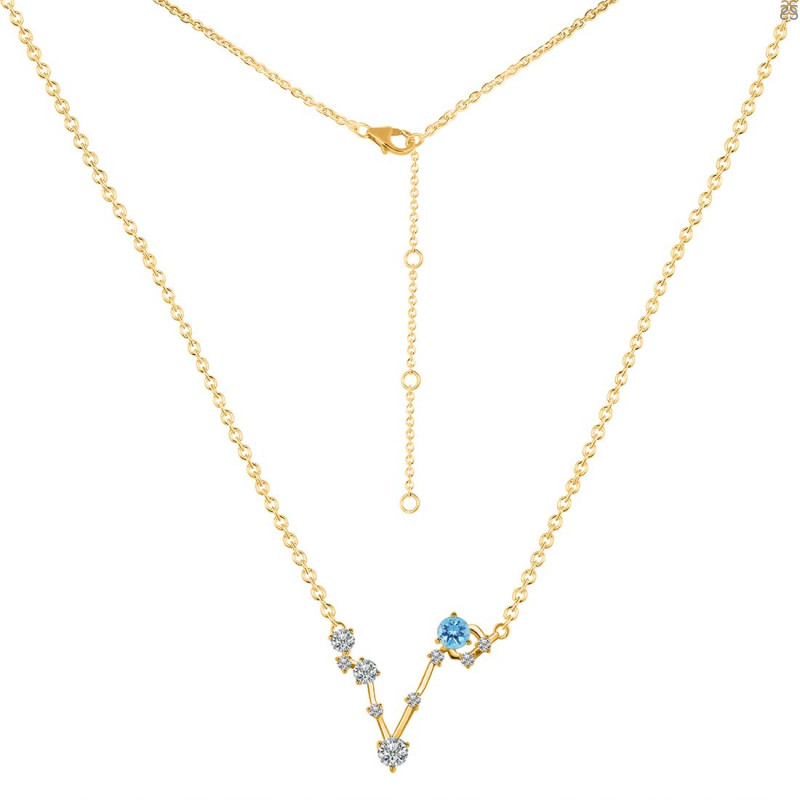 Pisces Zodiac Star Constellation Blue Topaz & White Topaz Necklace BTZ-RDN-387.