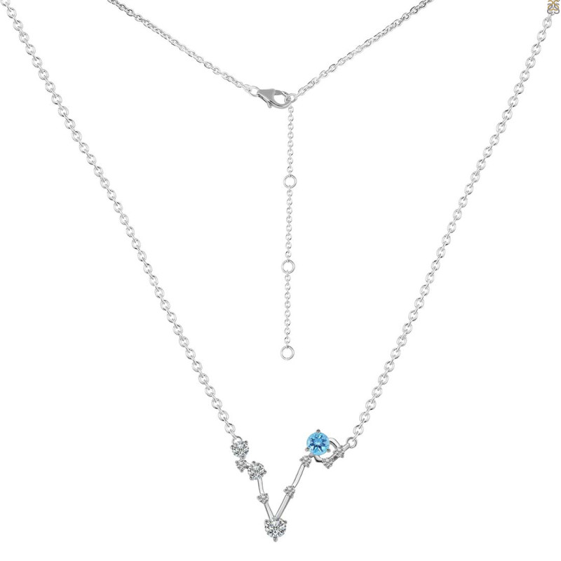 Pisces Zodiac Star Constellation Blue Topaz & White Topaz Necklace