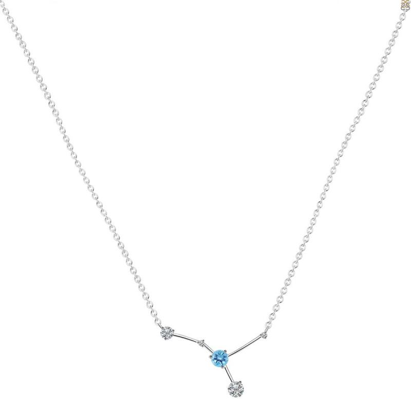cancer Zodiac Star Constellation Blue Topaz & White Topaz Necklace BTZ-RDN-486.