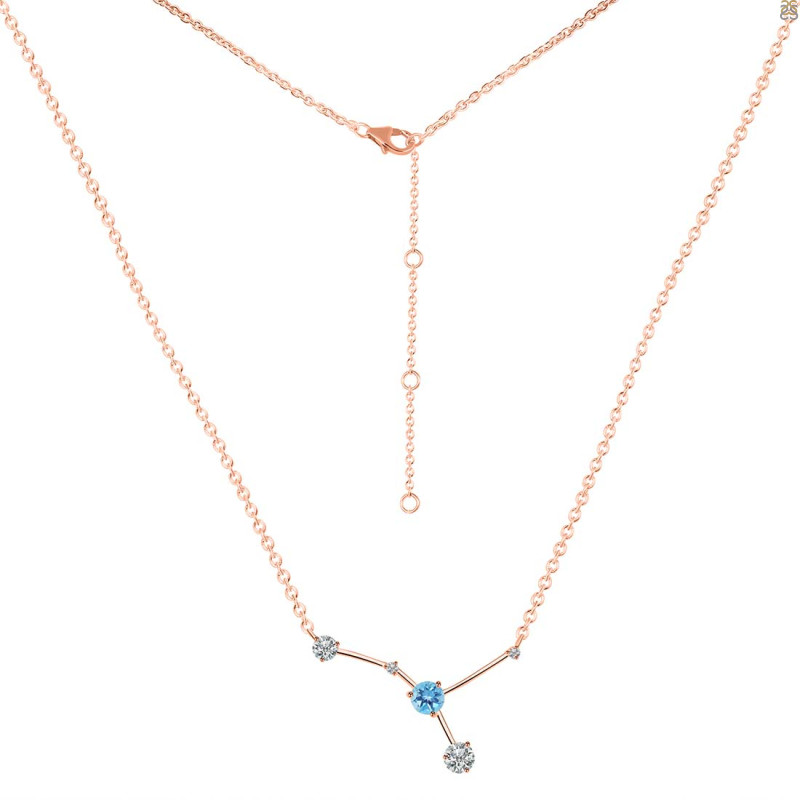 cancer Zodiac Star Constellation Blue Topaz & White Topaz Necklace BTZ-RDN-486.