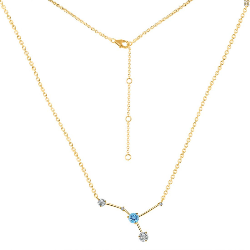 cancer Zodiac Star Constellation Blue Topaz & White Topaz Necklace BTZ-RDN-486.