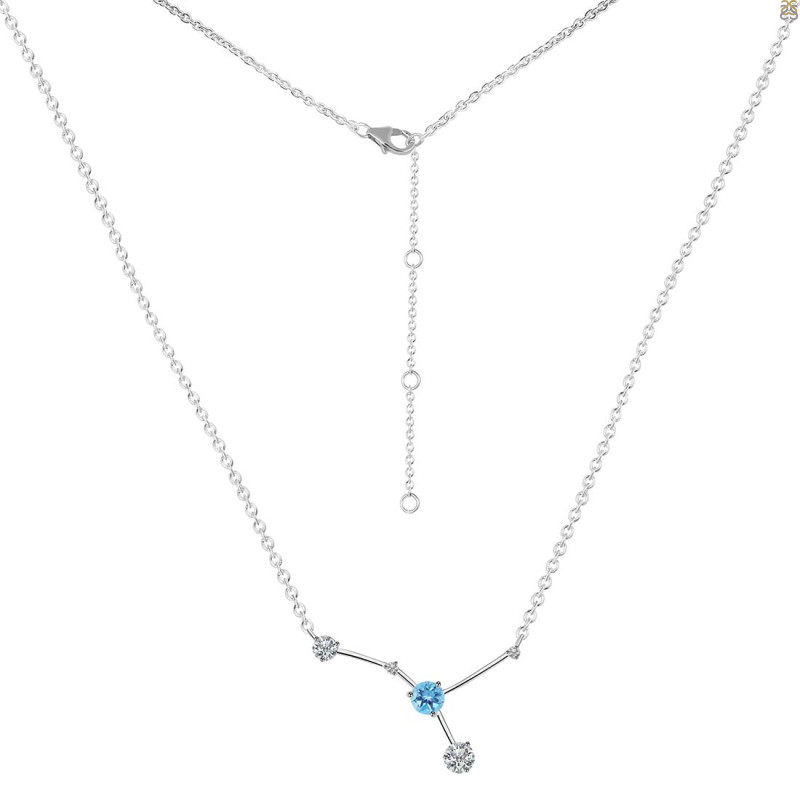 cancer Zodiac Star Constellation Blue Topaz & White Topaz Necklace