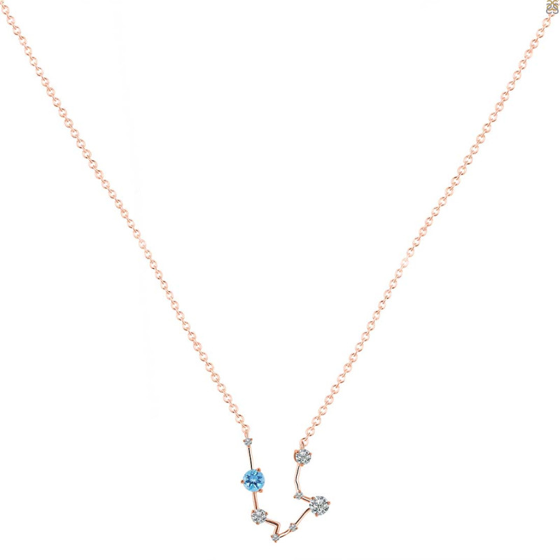 Aquarius Zodiac Star Constellation Blue Topaz & White Topaz Necklace BTZ-RDN-487.