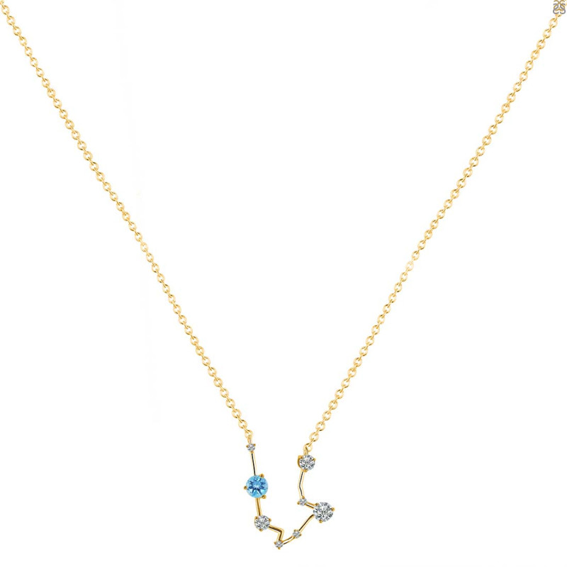 Aquarius Zodiac Star Constellation Blue Topaz & White Topaz Necklace BTZ-RDN-487.