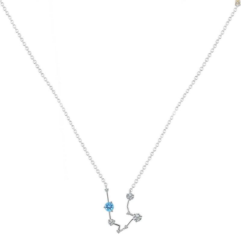 Aquarius Zodiac Star Constellation Blue Topaz & White Topaz Necklace BTZ-RDN-487.