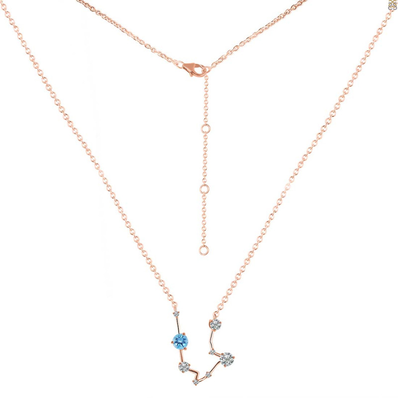 Aquarius Zodiac Star Constellation Blue Topaz & White Topaz Necklace BTZ-RDN-487.