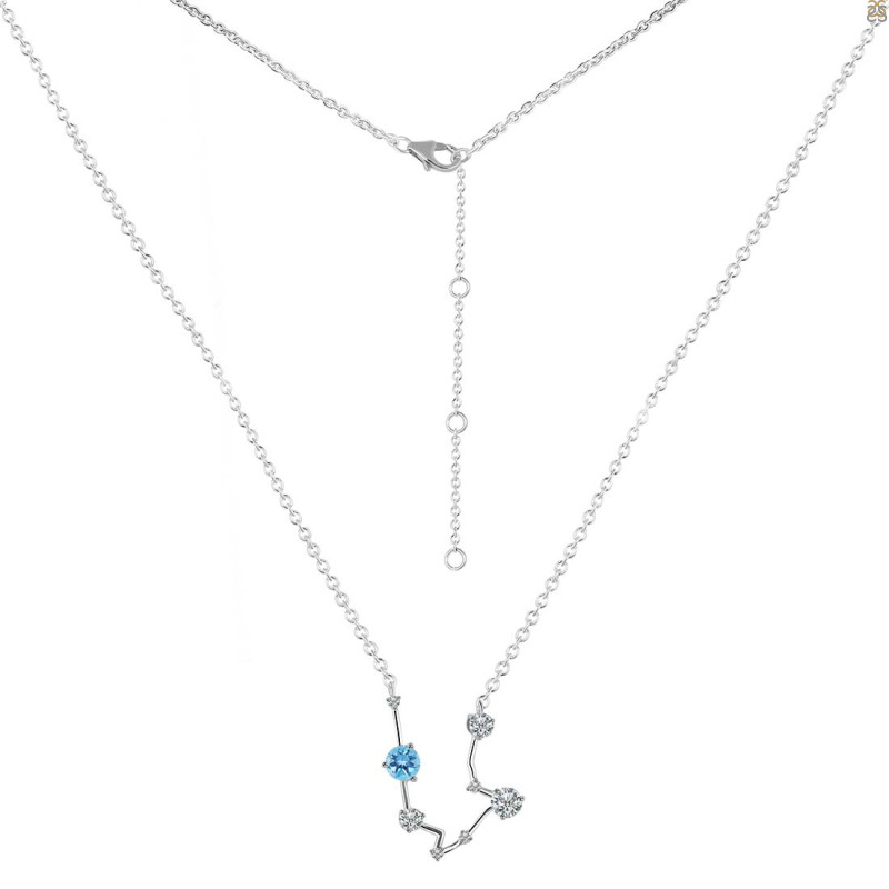 Aquarius Zodiac Star Constellation Blue Topaz & White Topaz Necklace