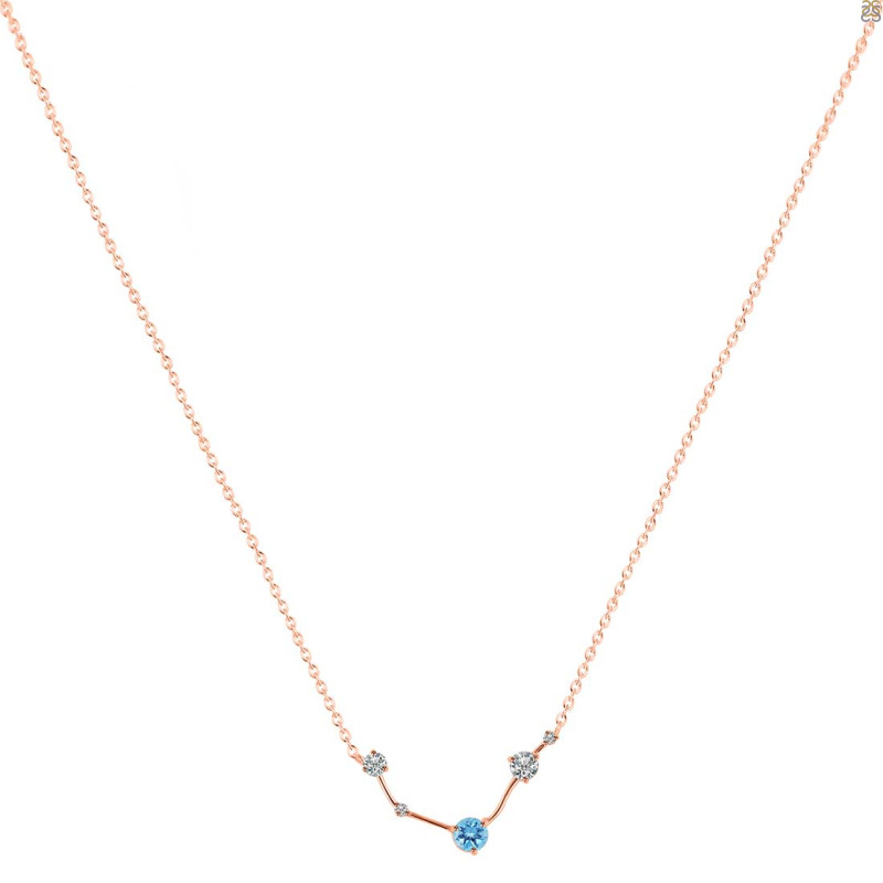 Aries Zodiac Star Constellation Blue Topaz & White Topaz Necklace BTZ-RDN-488.
