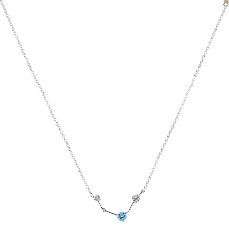 Aries Zodiac Star Constellation Blue Topaz & White Topaz Necklace BTZ-RDN-488.