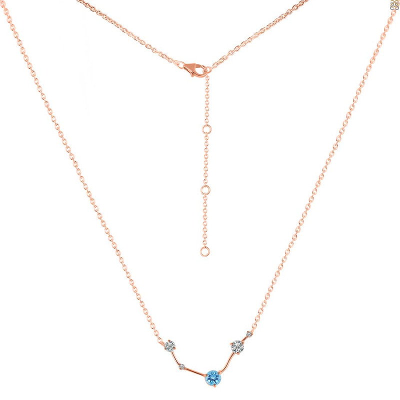 Aries Zodiac Star Constellation Blue Topaz & White Topaz Necklace BTZ-RDN-488.