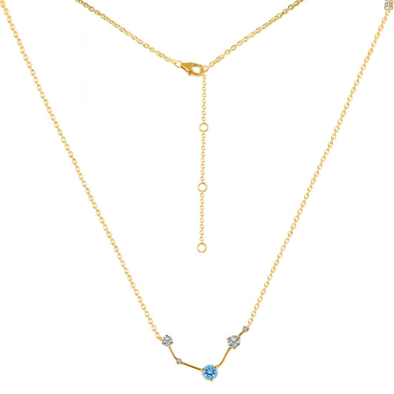 Aries Zodiac Star Constellation Blue Topaz & White Topaz Necklace BTZ-RDN-488.