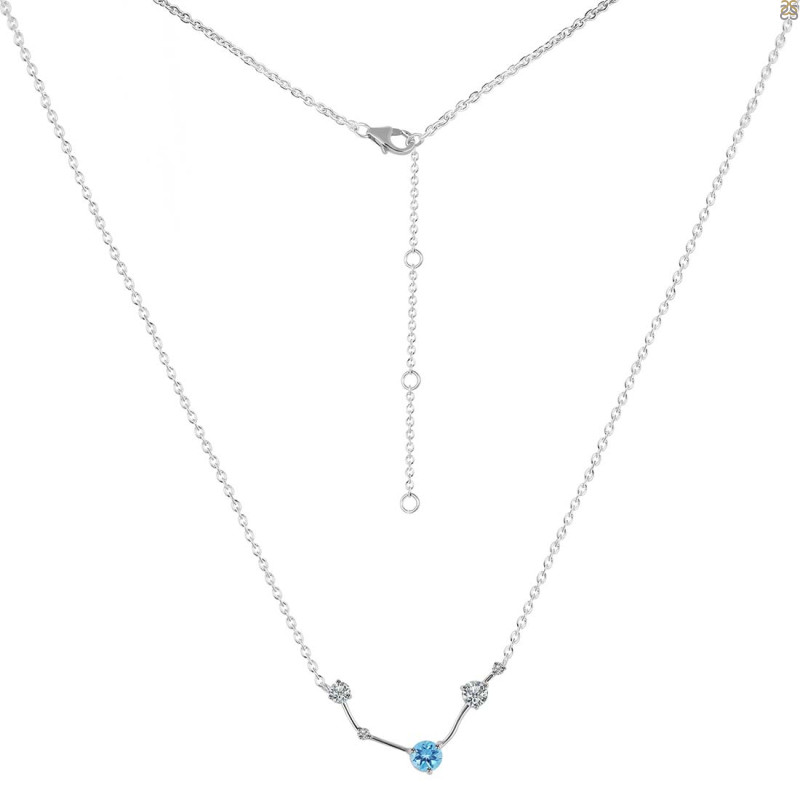 Aries Zodiac Star Constellation Blue Topaz & White Topaz Necklace