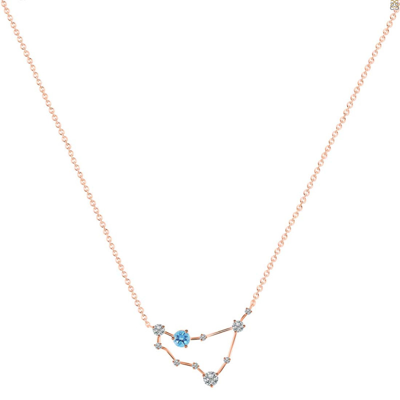 Capricorn Zodiac Star Constellation Blue Topaz & White Topaz Necklace BTZ-RDN-489.