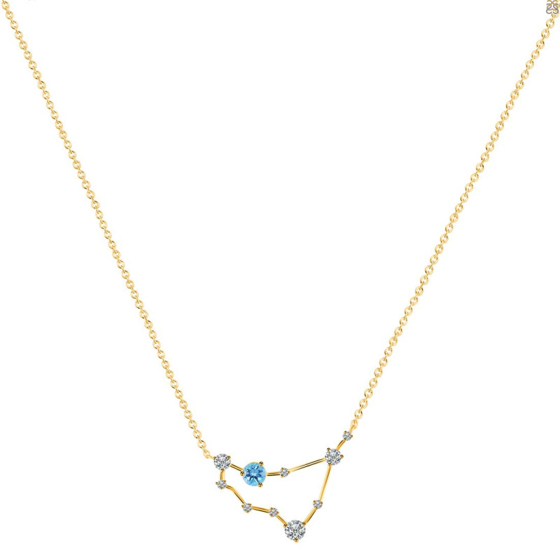 Capricorn Zodiac Star Constellation Blue Topaz & White Topaz Necklace BTZ-RDN-489.