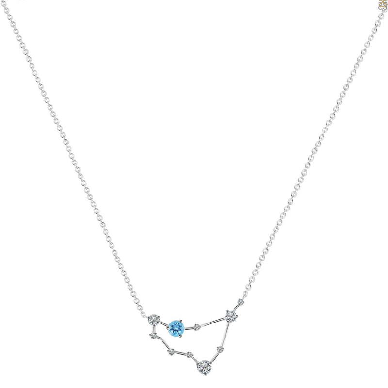 Capricorn Zodiac Star Constellation Blue Topaz & White Topaz Necklace BTZ-RDN-489.