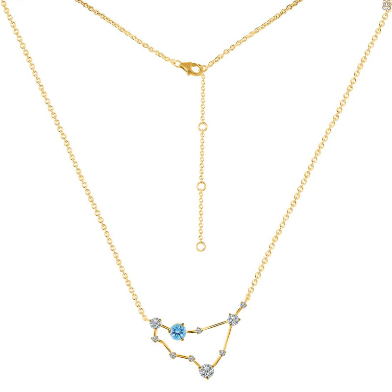 Capricorn Zodiac Star Constellation Blue Topaz & White Topaz Necklace BTZ-RDN-489.