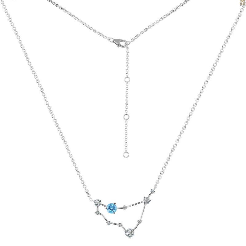 Capricorn Zodiac Star Constellation Blue Topaz & White Topaz Necklace