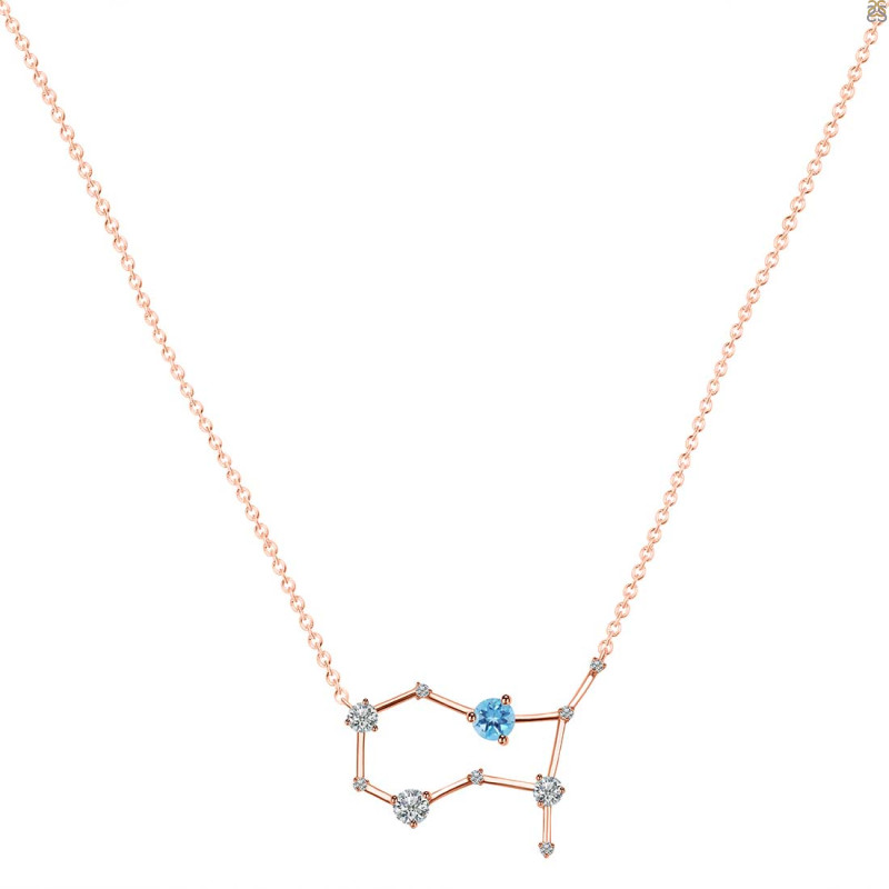 Gemini Zodiac Star Constellation Blue Topaz & White Topaz Necklace BTZ-RDN-490.