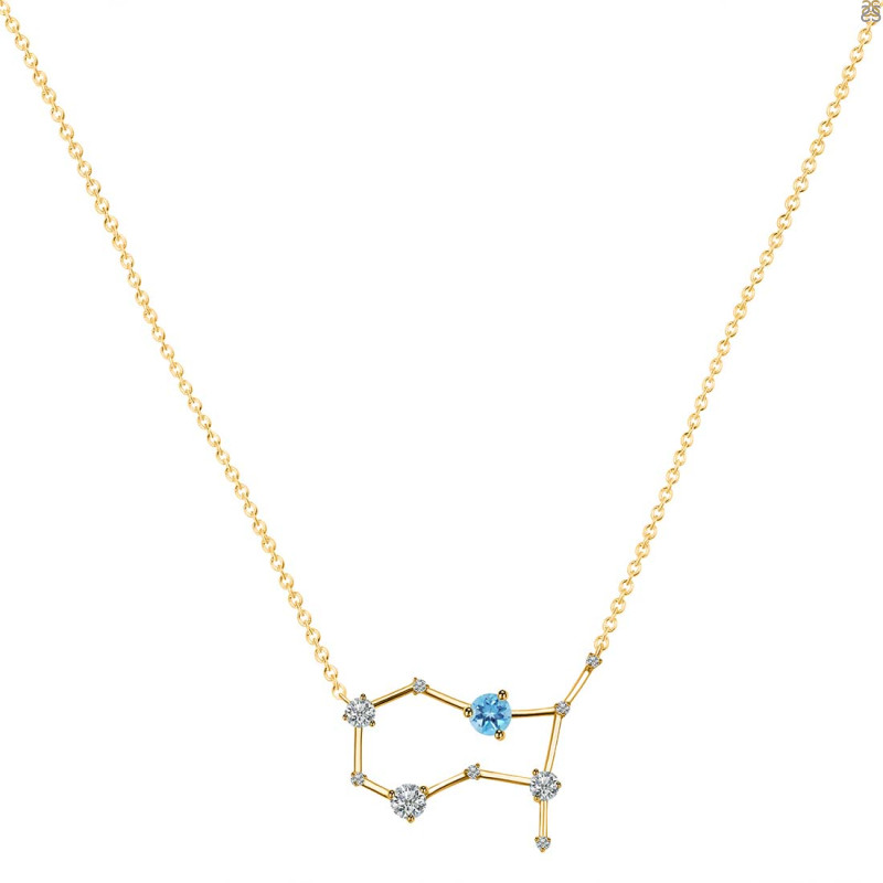 Gemini Zodiac Star Constellation Blue Topaz & White Topaz Necklace BTZ-RDN-490.