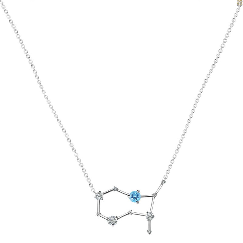 Gemini Zodiac Star Constellation Blue Topaz & White Topaz Necklace BTZ-RDN-490.